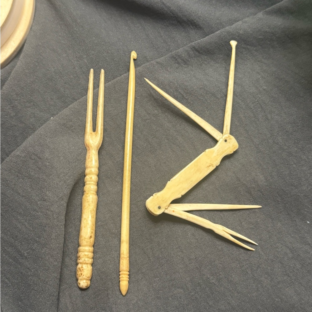 Vintage Bone Crochet and Sewing Tools Set